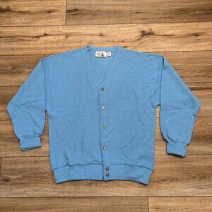 VTG Penn's Landing Knit Cardigan SZ LARGE Blue USA Made Button Front Grandpa